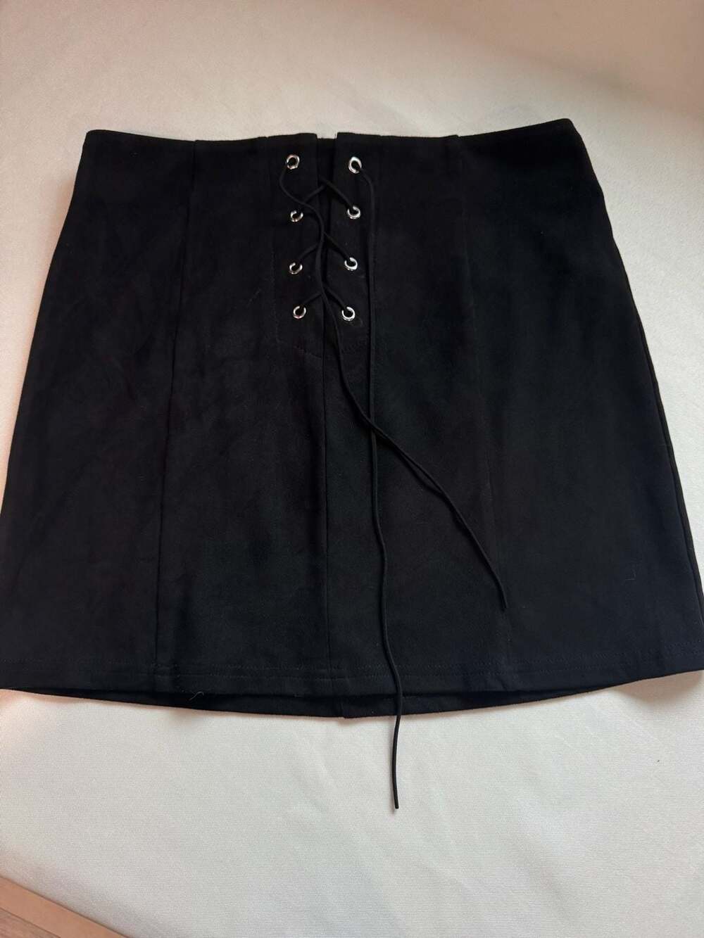 Black Faux Suede Lace Up Mini Skirt Corset Goth Y2K Grunge Women’s S